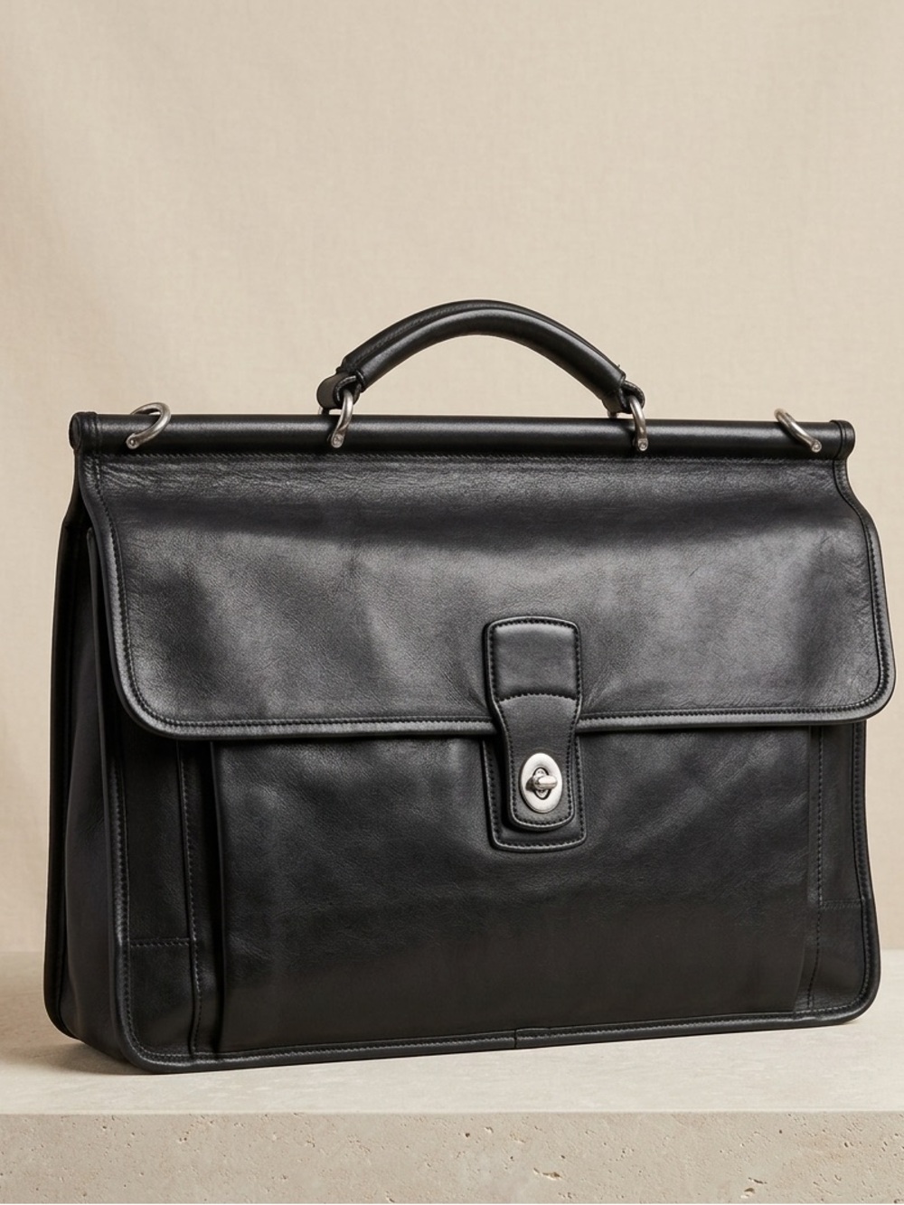Vintage COACH Black Glove Tanned Leather Transatlantic Messenger Briefcase 6456